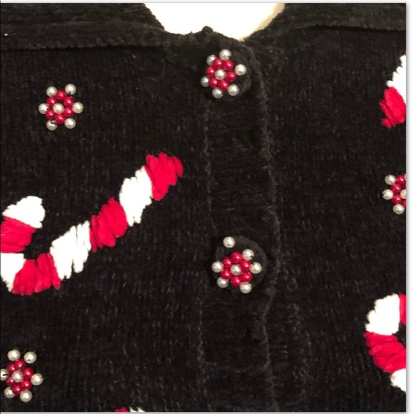 PETITE •CANDY CANE BEADED KNIT CARDIGAN - Picture 4 of 6